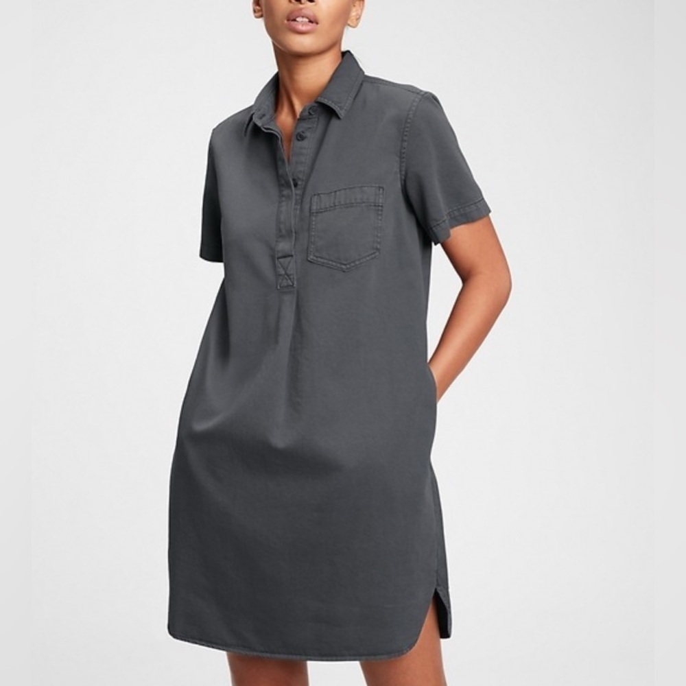 Gap Shadow Gray/Soft Black Short-Sleeve Popover Shirt Shift Dress Size Small